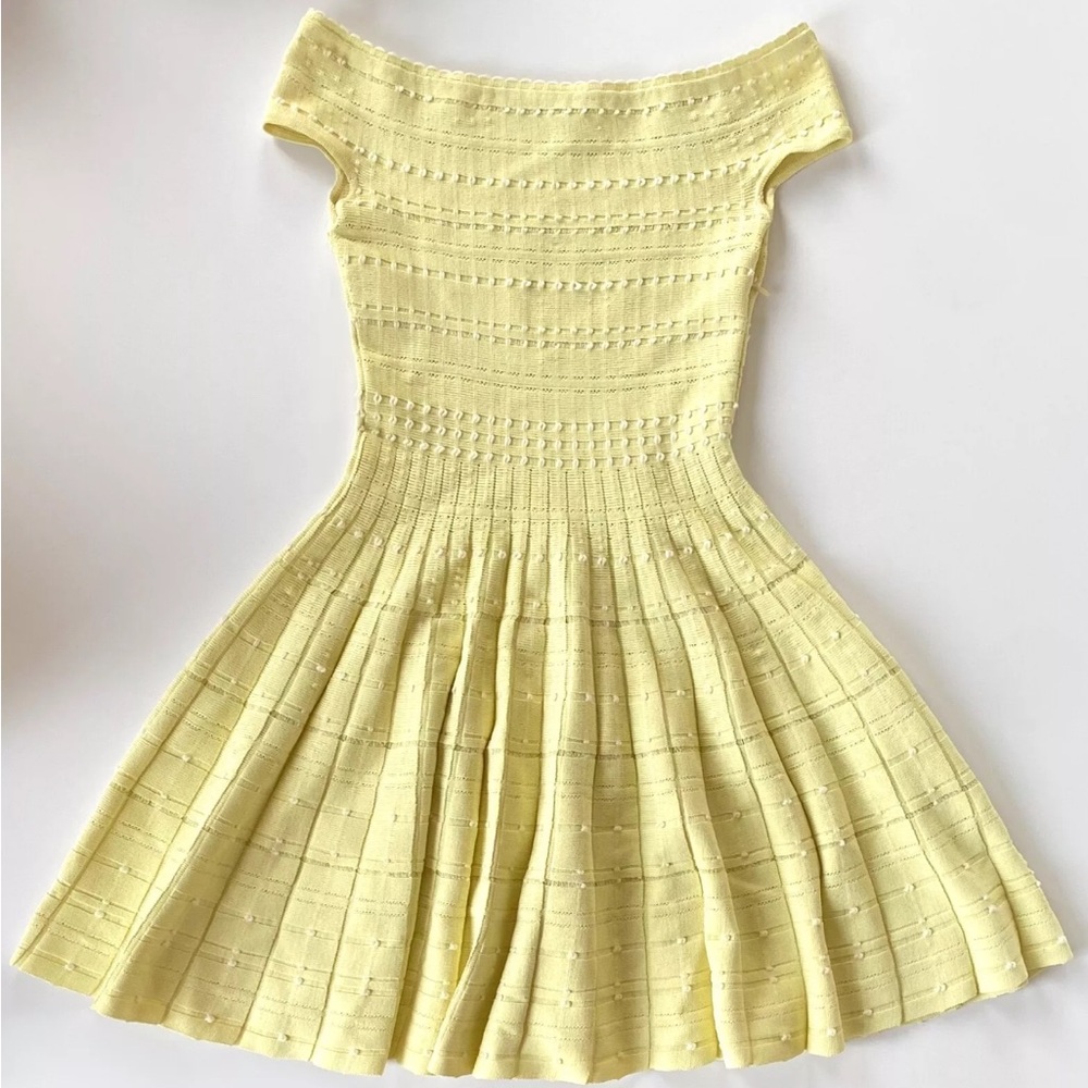 Alexander McQueen Yellow Pleated Off-Shoulder Dress